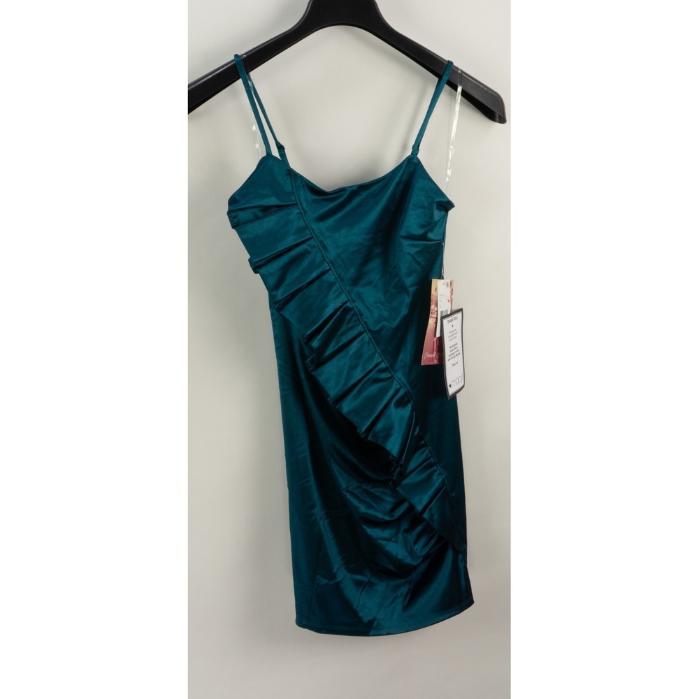 New‎ Emerald Sundae Juniors' Ruffled Mini Bodycon Dress Slim Blue Size Small